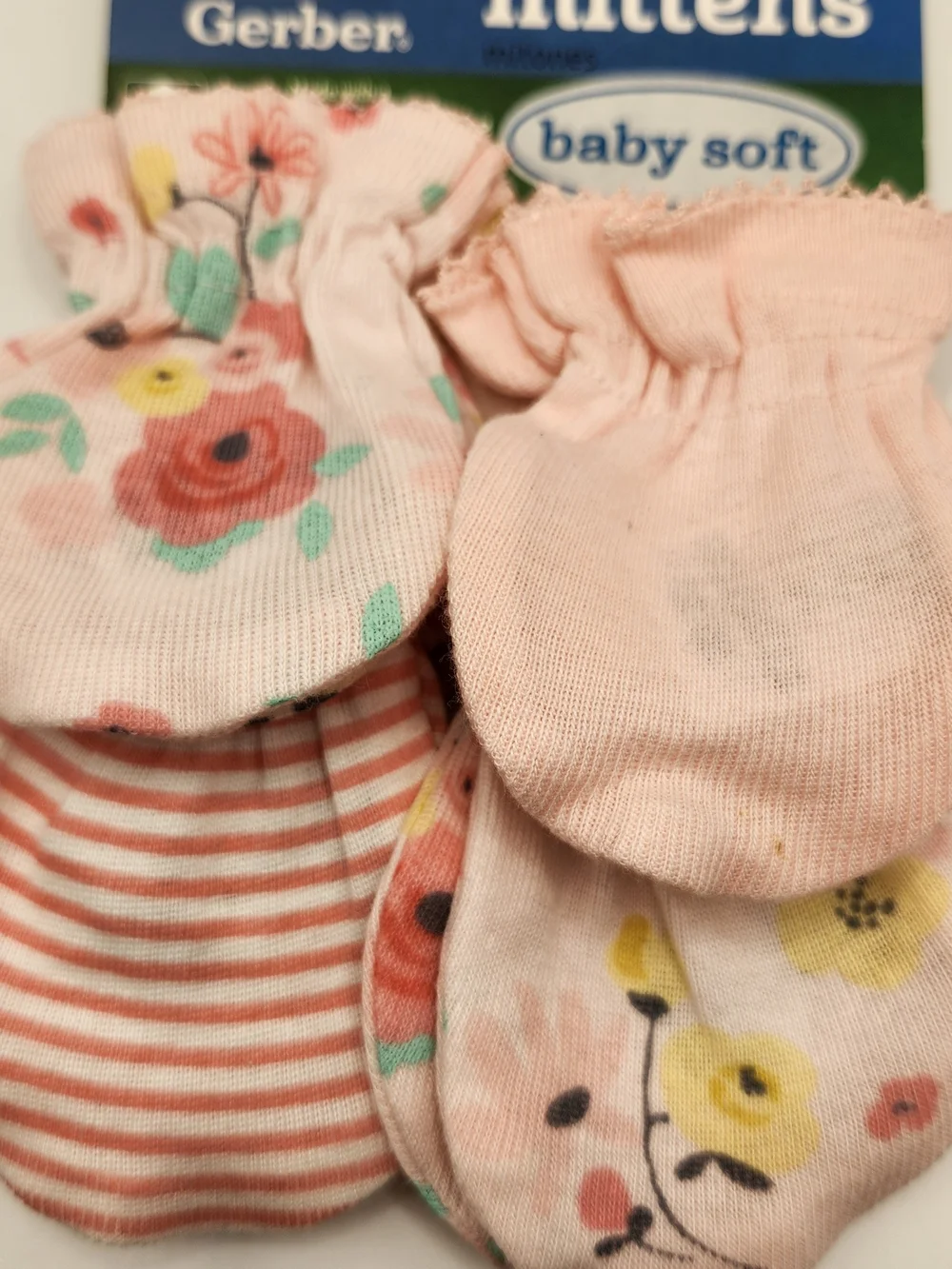 Gerber Pink Floral & Stripe Baby Mittens 4-Pack